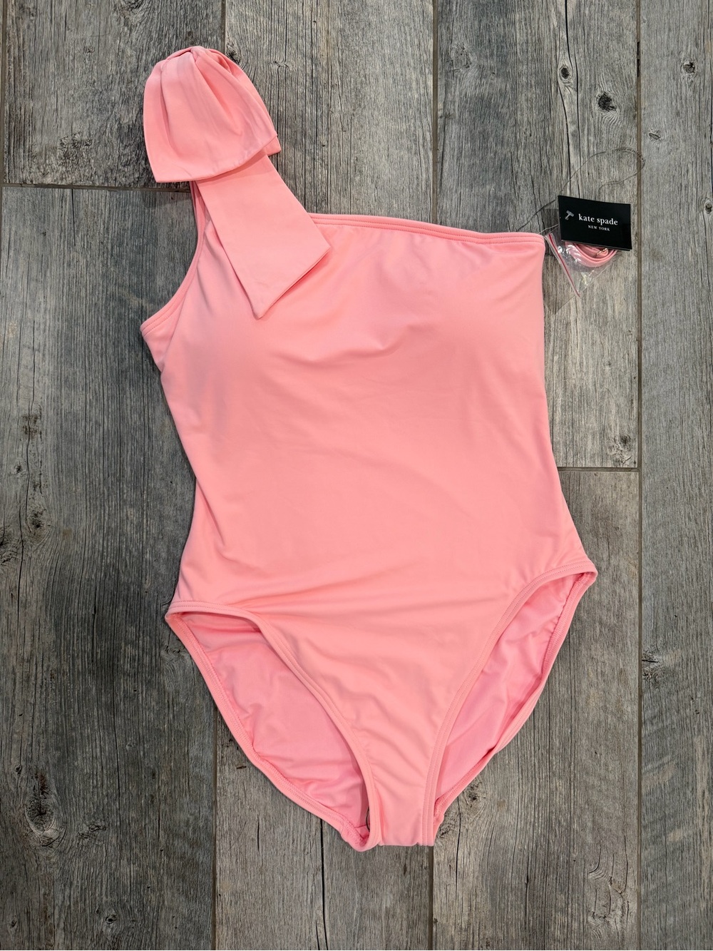 NWT Kate Spade Pink One Shoulder Bow One Piece Swimsuit L